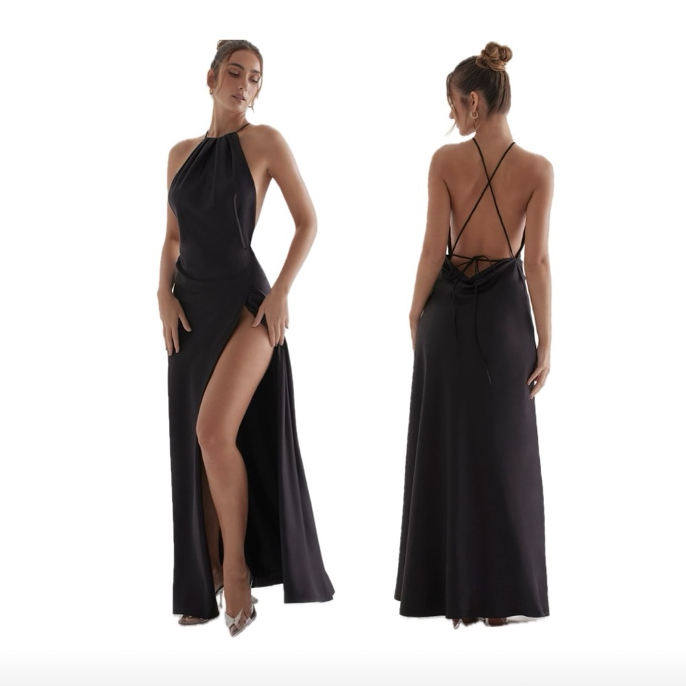 House of CB ZANAB BLACK THIGH SLIT MAXI DRESS